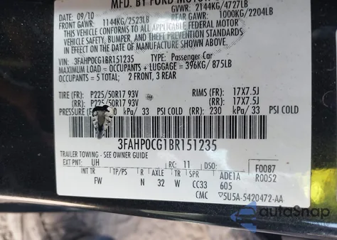 2011 Ford Fusion Sel from USA, damaged, VIN 3FAHP0CG1BR151235